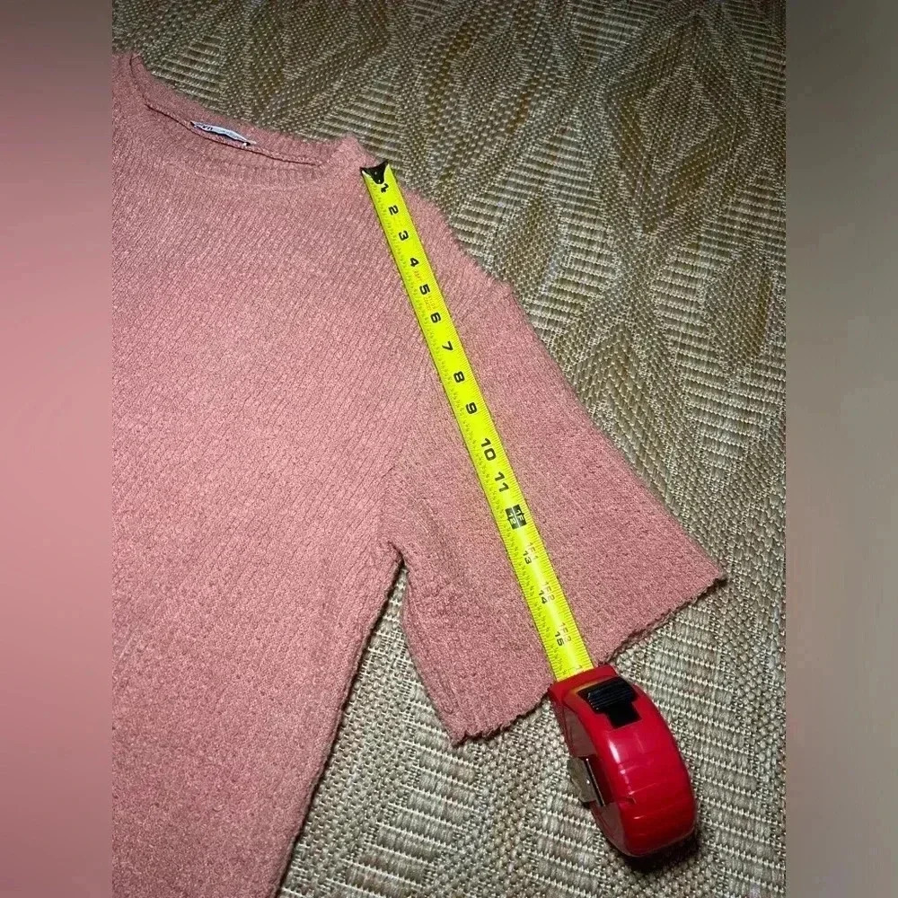 Zara Dusty Rose Short Sleeve Crewneck Sweater - Picture 5 of 7